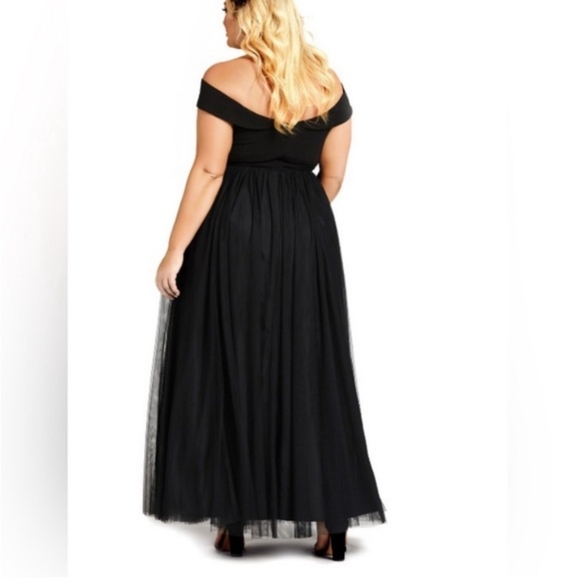 City Chic Rippled Tulle onyx maxi dress size - Picture 3 of 7